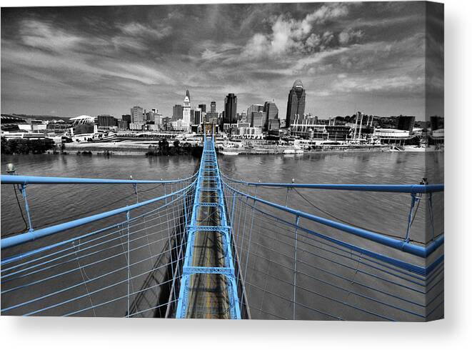 Roebling Bridge Canvas Print featuring the photograph South Tower - Selective Color by Russell Todd
