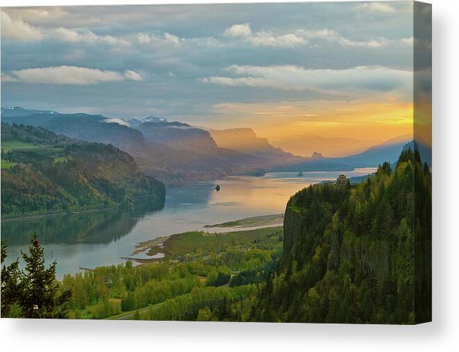 Columbia River Gorge Canvas Print featuring the photograph Sunrise at Columbia River Gorge #2 by David Gn