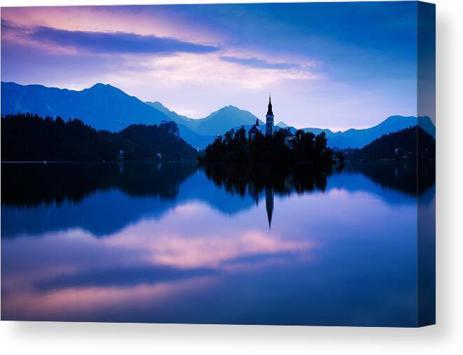 Bled Canvas Print featuring the photograph Sunrise at Lake Bled #1 by Ian Middleton