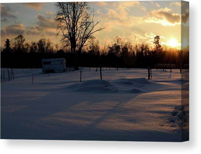Snow Canvas Print featuring the photograph Sunset #1 by Karen Harrison Brown