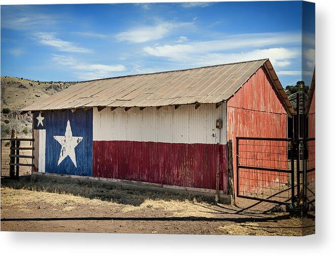 Texas Canvas Print featuring the photograph Texas State Flag on a Texan Ranch Barn #1 by Mountain Dreams