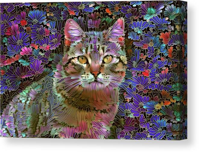 Colorful Cat Canvas Print featuring the photograph The Cat Who Loved Flowers 2 by Peggy Collins