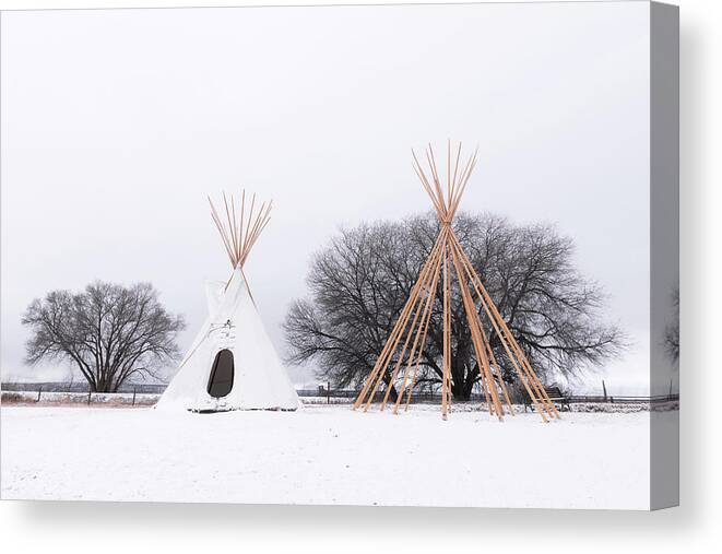 Tipis Canvas Print featuring the photograph Two Tipis #1 by Angela Moyer