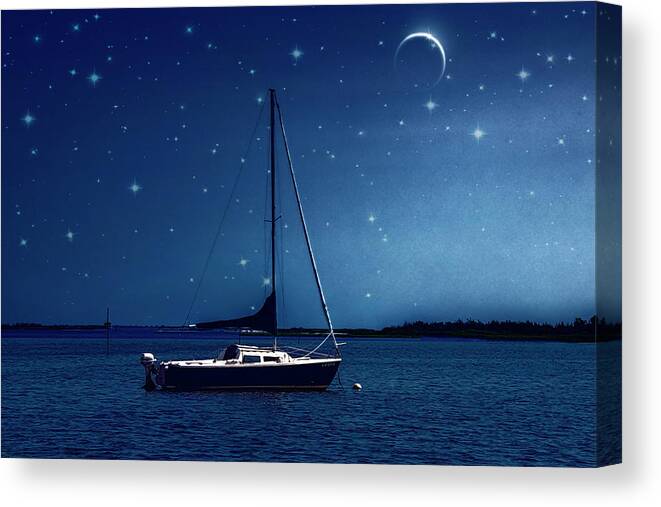 Sailboat Canvas Print featuring the photograph Under The Stars by Cathy Kovarik