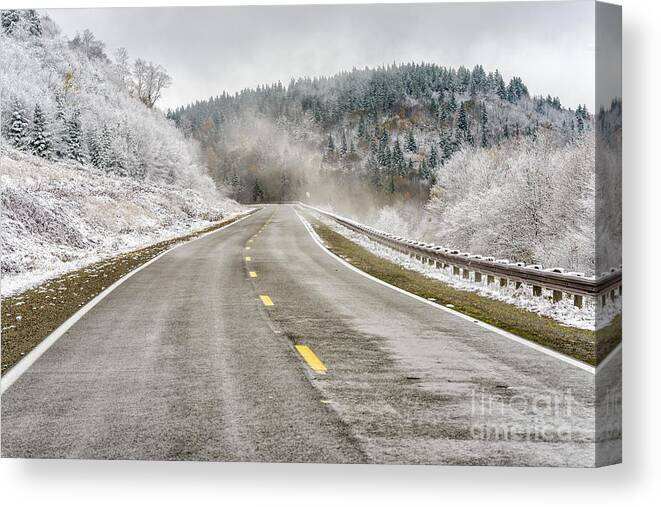 Autumn Canvas Print featuring the photograph Unexpected Autumn Snow Highland Scenic Highway #1 by Thomas R Fletcher
