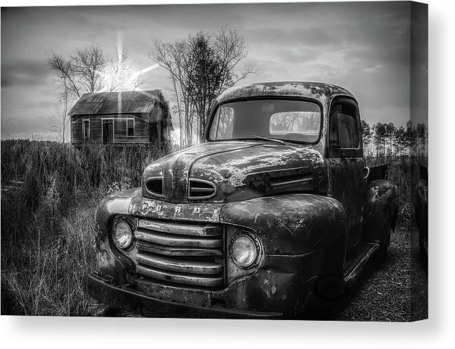 1948 Canvas Print featuring the photograph Vintage Classic Ford Pickup Truck in Black and White by Debra and Dave Vanderlaan