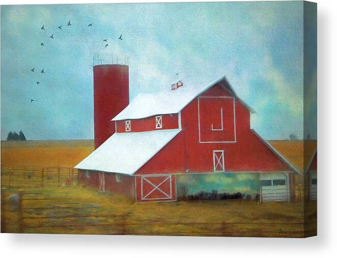 Barn Canvas Print featuring the photograph Winter Red Barn #1 by Anna Louise