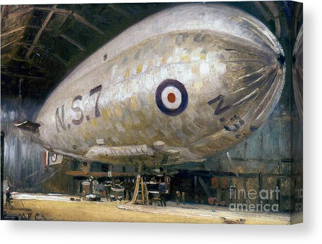 -aviation- Canvas Print featuring the painting World War I - British Airship by Alfred Egerton Cooper