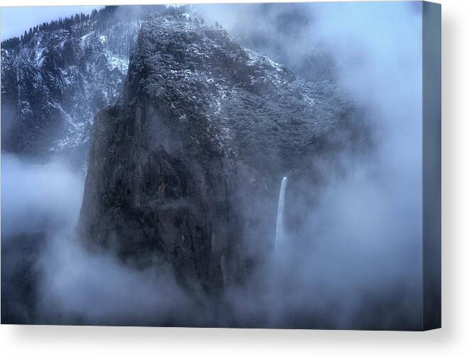 Bridalveil Falls Canvas Print featuring the photograph Wrapped in Fog by Nicki Frates