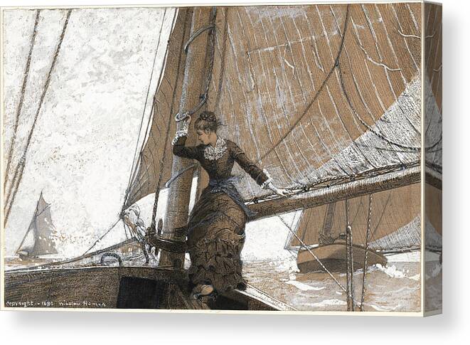 Winslow Homer Canvas Print featuring the drawing Yachting Girl #3 by Winslow Homer