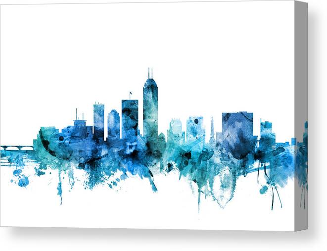 Indianapolis Canvas Print featuring the digital art Indianapolis Indiana Skyline #10 by Michael Tompsett