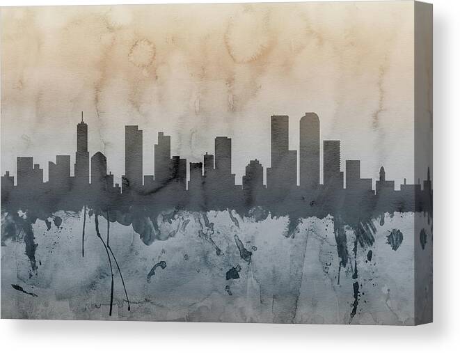 United States Canvas Print featuring the digital art Denver Colorado Skyline #11 by Michael Tompsett