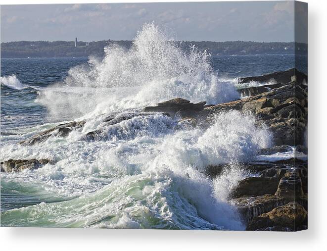 Maine Canvas Print featuring the photograph Large Waves Near Pemaquid Point On The Coast Of Maine #14 by Keith Webber Jr
