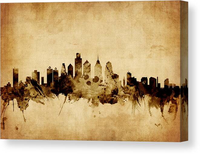 Philadelphia Canvas Print featuring the digital art Philadelphia Pennsylvania Skyline #14 by Michael Tompsett