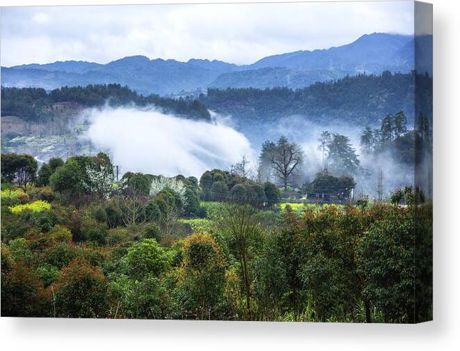 Nature Canvas Print featuring the photograph Mountains scenery in the mist #15 by Carl Ning