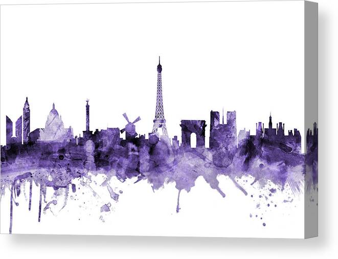 Paris Canvas Print featuring the digital art Paris France Skyline #16 by Michael Tompsett