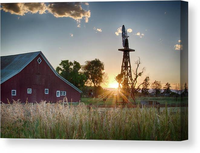 17 Mile House Canvas Print featuring the photograph 17 Mile House Farm - sunset by Stephen Holst