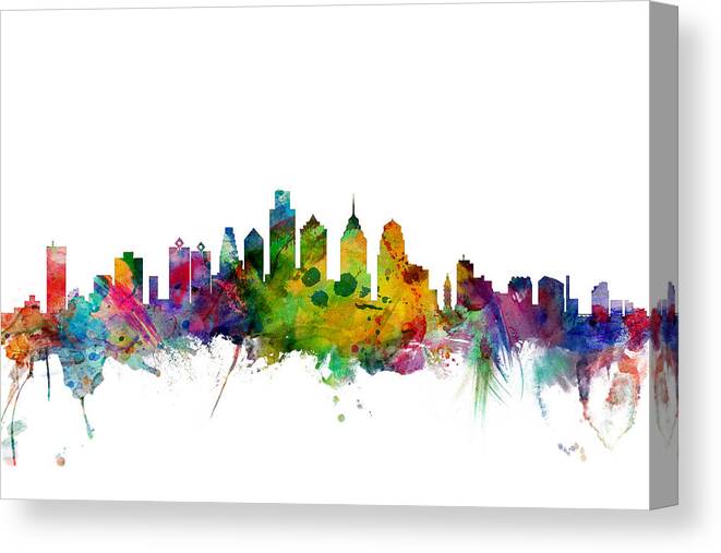 Philadelphia Canvas Print featuring the digital art Philadelphia Pennsylvania Skyline by Michael Tompsett