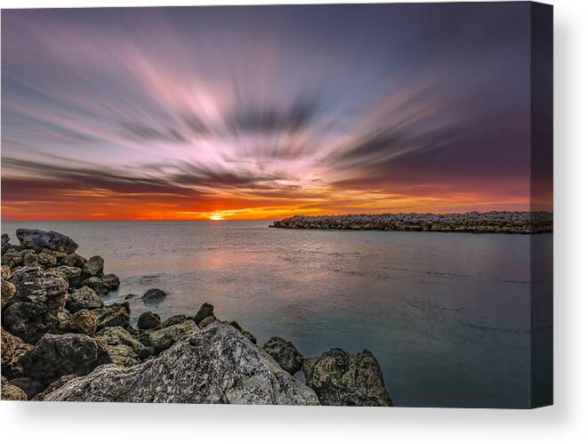 Naples Canvas Print featuring the photograph Sunst over the Ocean by Peter Lakomy
