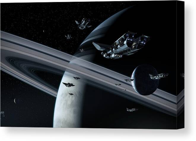 Spaceship Canvas Print featuring the digital art Spaceship #18 by Super Lovely