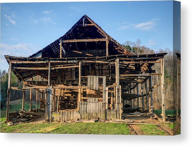 1800s Canvas Print featuring the photograph 1800s Barn Being Dismantled by Douglas Barnett