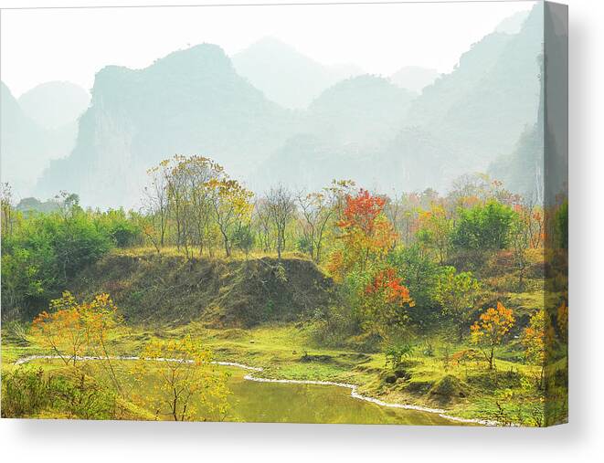 Red Canvas Print featuring the photograph The colorful autumn scenery #19 by Carl Ning