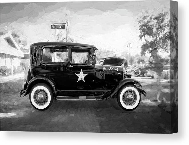 1929 Ford Model A Canvas Print featuring the photograph 1929 Ford Model A Tudor Police Sedan BW by Rich Franco