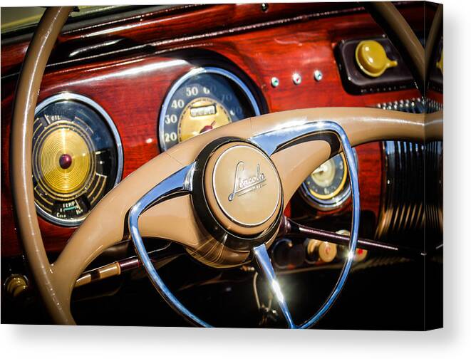 Car Canvas Print featuring the photograph 1941 Lincoln Continental Cabriolet V12 Steering Wheel by Jill Reger