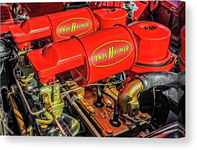 Frank J Benz Canvas Print featuring the photograph 1953 Hudson Hornet H-145 Twin H-Power Engine - 53HUDHORNTWH089 by Frank J Benz