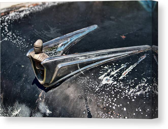 Old Canvas Print featuring the photograph 1956 Lincoln Knight Hood Ornament by Kristia Adams