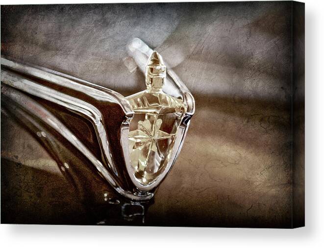 1956 Lincoln Premiere Convertible Hood Ornament Canvas Print featuring the photograph 1956 Lincoln Premiere Convertible Hood Ornament -2797ac by Jill Reger