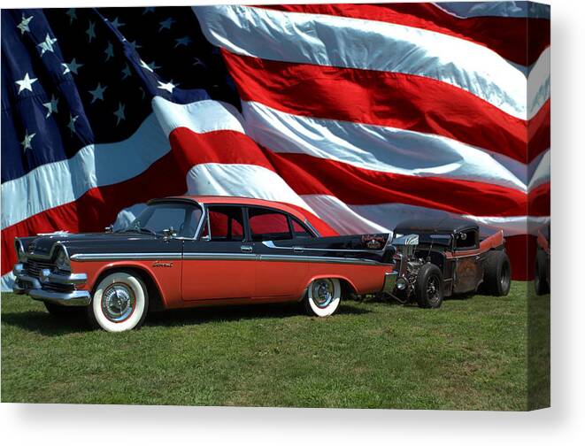 1958 Canvas Print featuring the photograph 1958 Dodge Coronet and 1935 International Dragster by Tim McCullough