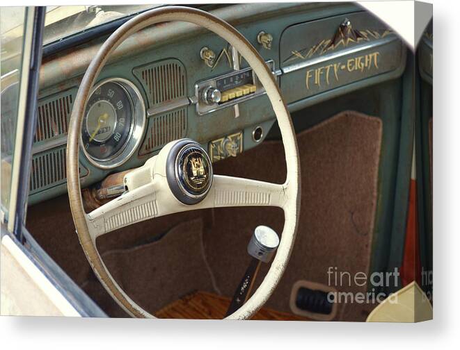 Cars Canvas Print featuring the photograph 1958 Volkswagen Beetle Interior by Jason Freedman