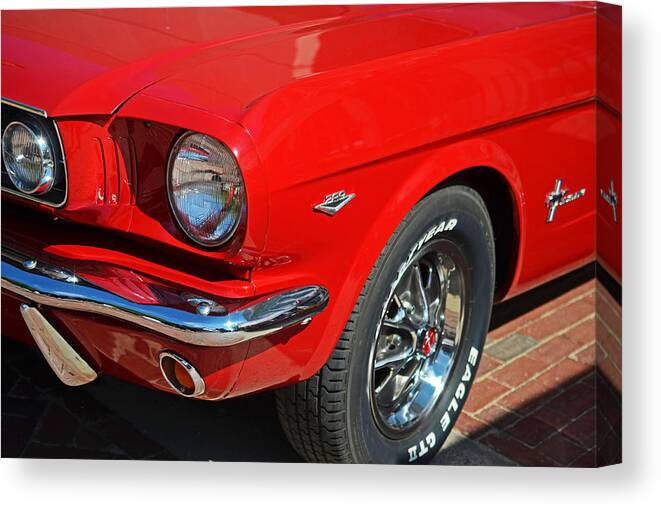1965 Canvas Print featuring the photograph 1965 Red Ford Mustang Classic Car by Toby McGuire