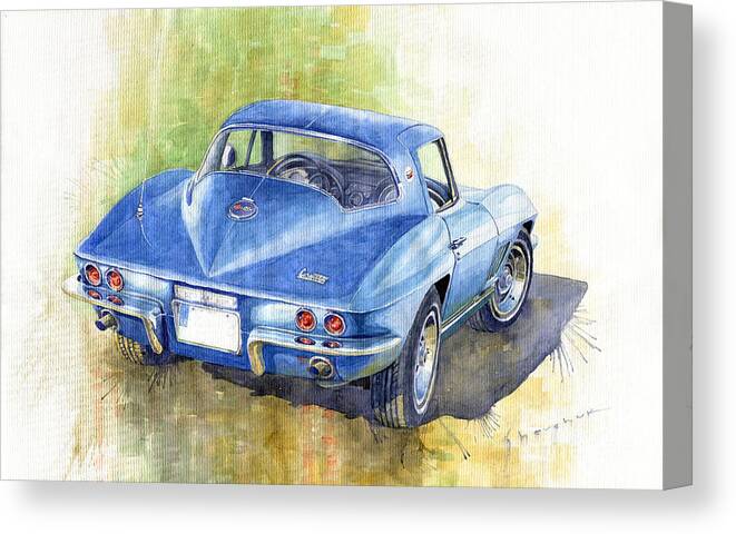 Shevchukart Canvas Print featuring the painting 1967 Chevrolet Corvette C2 Stingray by Yuriy Shevchuk