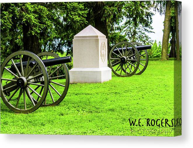 This Is A Photo Of The 1st Massachusetts's Battery At The Gettysburg National Cemetery Canvas Print featuring the photograph 1st Mass Battery Gettysburg National Cemetery by Bill Rogers