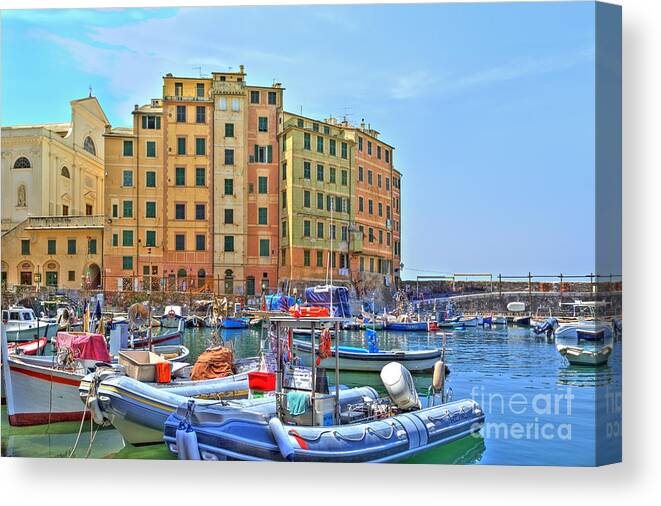 Oats Canvas Print featuring the photograph boats in the harbour of the seaport Camogli #2 by Gina Koch
