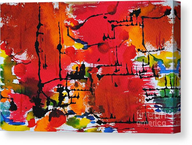 City Canvas Print featuring the painting City lights #1 by Chani Demuijlder