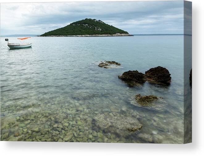 Losinj Canvas Print featuring the photograph Cunski beach and coastline, Losinj Island, Croatia #2 by Ian Middleton