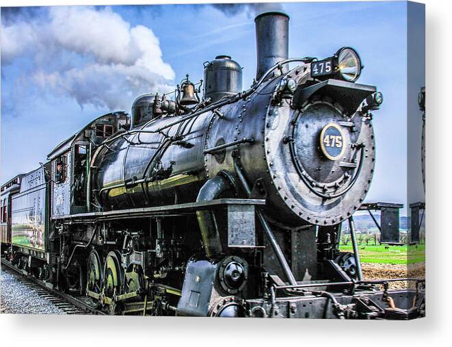 Strasburg Rail Road #475 Is A Former Norfolk & Western Railway M Class 4-8-0 Steam Locomotive. It Was Built By The Baldwin Locomotive Works In 1906 As Part Of The N&w's First Order Of Class M Numbered 375-499. It Is The Only Known 4-8-0 Operating In North America And It Appeared In Thomas And The Magic Railroad. Canvas Print featuring the photograph Engine 475 #2 by Bill Rogers