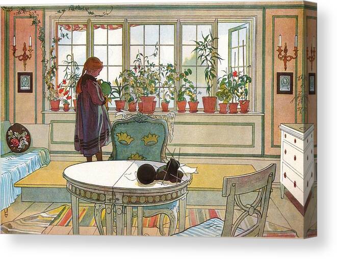 Carl Larsson Canvas Print featuring the painting Flowers on the Windowsill by MotionAge Designs