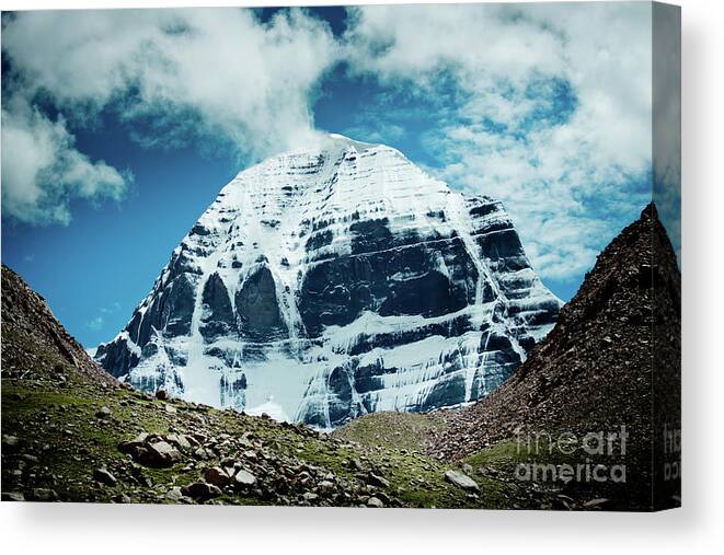 Tibet Canvas Print featuring the photograph Holy Kailas North slop Himalayas Tibet Yantra.lv #2 by Raimond Klavins