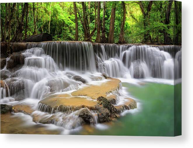 Thailand Forest River Waterfall PANORAMA BOX FRAME CANVAS ART Print