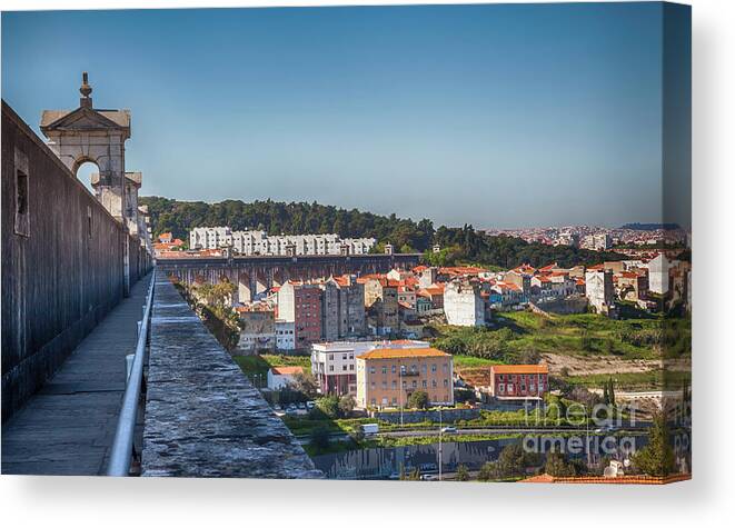 Aqueduct Canvas Print featuring the photograph Lisbon's city panorama #2 by Ariadna De Raadt