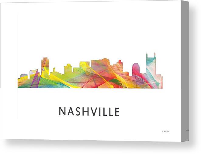 Nashville Tennessee Skyline Canvas Print featuring the digital art Nashville Tennessee Skyline #2 by Marlene Watson