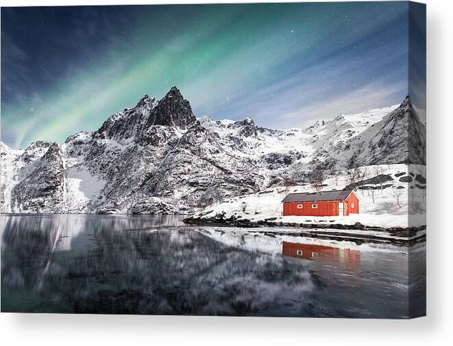 Arctic Circle Canvas Print featuring the photograph Northern lights in Norway #2 by Francesco Riccardo Iacomino