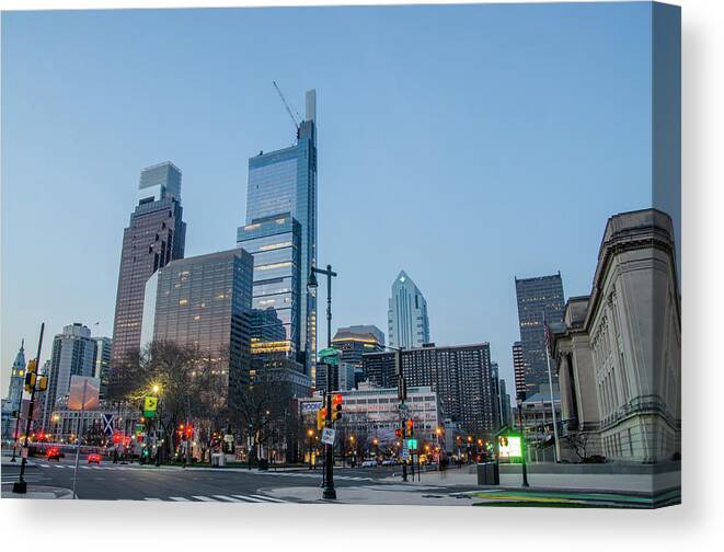 City Hall Canvas Print featuring the photograph Philadelphia Cityscape in the Morning #2 by Bill Cannon
