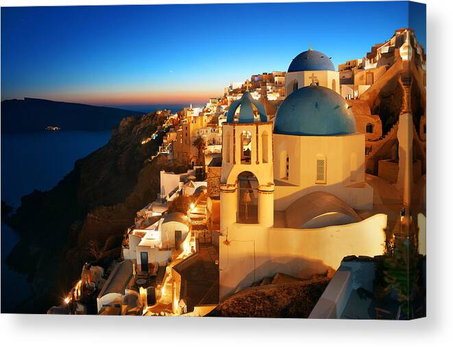 Greece Canvas Print featuring the photograph Santorini skyline night #2 by Songquan Deng