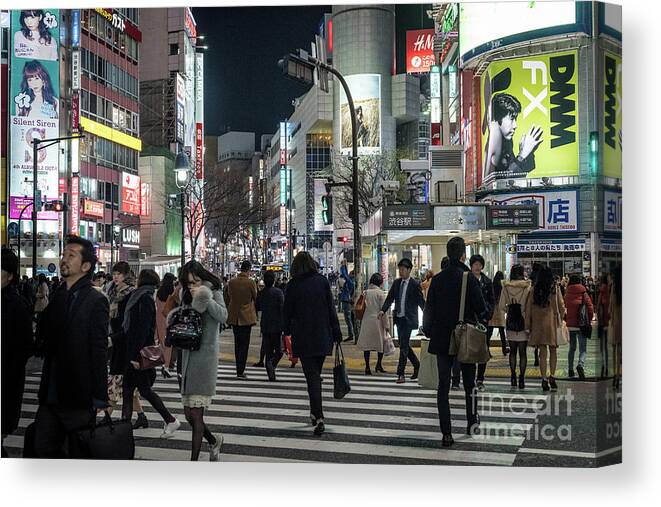 Shibuya Canvas Print featuring the photograph Shibuya Crossing, Tokyo Japan by Perry Rodriguez
