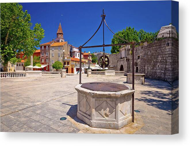 Zadar Canvas Print featuring the photograph Zadar Five wells square and historic architecture view #2 by Brch Photography